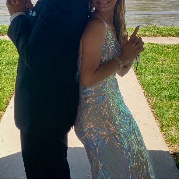 multicolor/white long shiny dress - Picture 6 of 8